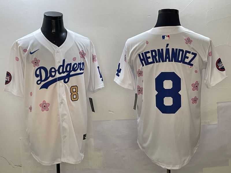Men Los Angeles Dodgers 8 Hernandez White Sakura Edition 2025 Nike MLB Jersey style 6